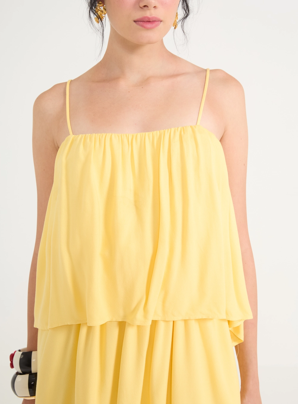 Vestido Feminino Com Alças Finas E Barra Mullet Amarelo