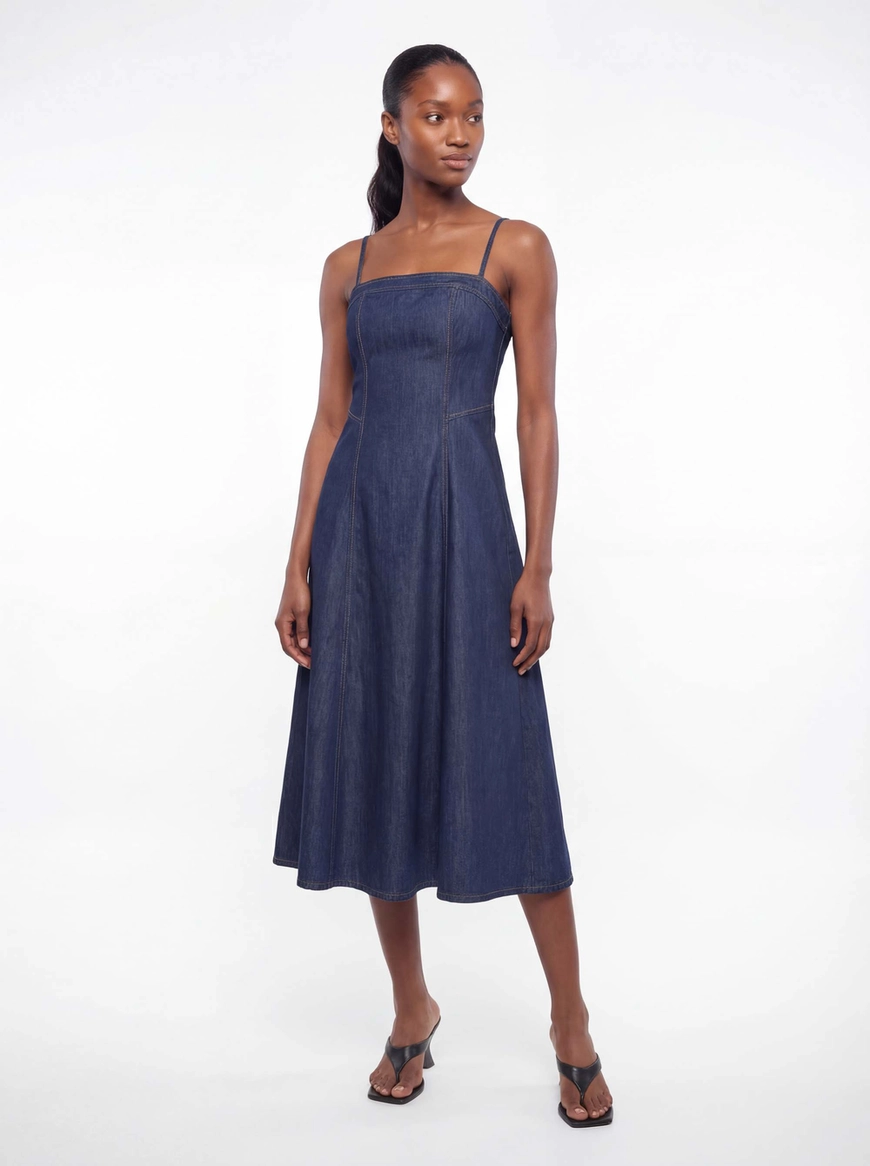 Vestido Jeans Midi Com Lastex Índigo 1