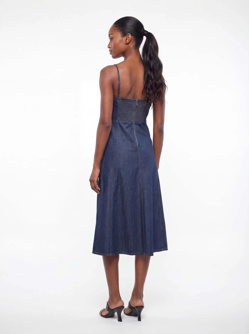 Vestido Jeans Midi Com Lastex Índigo 2
