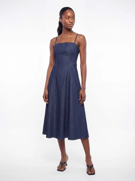 Vestido Jeans Midi Com Lastex