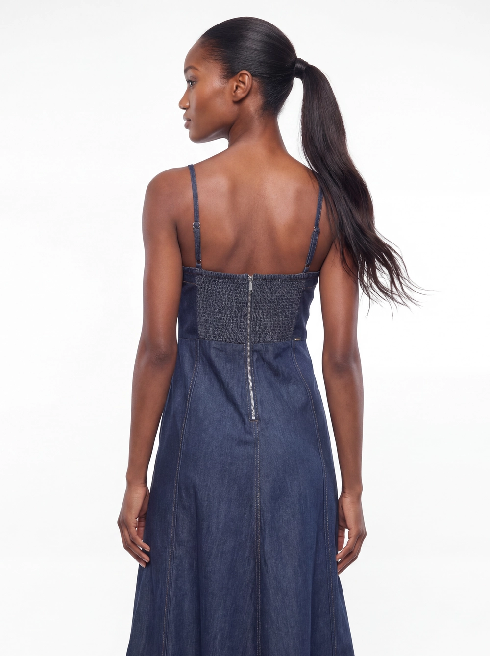 Vestido Jeans Midi Com Lastex Índigo 4