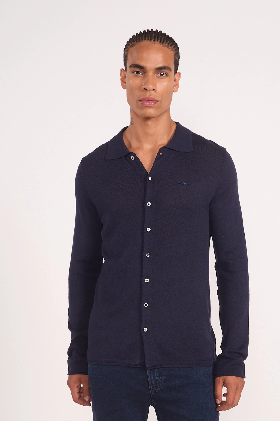 Camisa Em Tricô Justa Azul