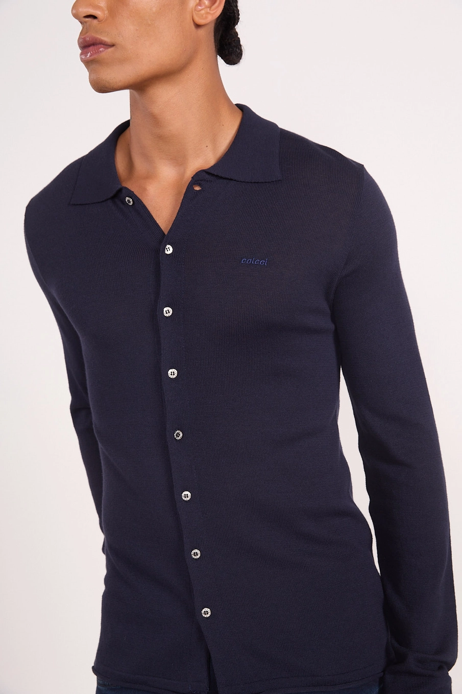 Camisa Em Tricô Justa Azul