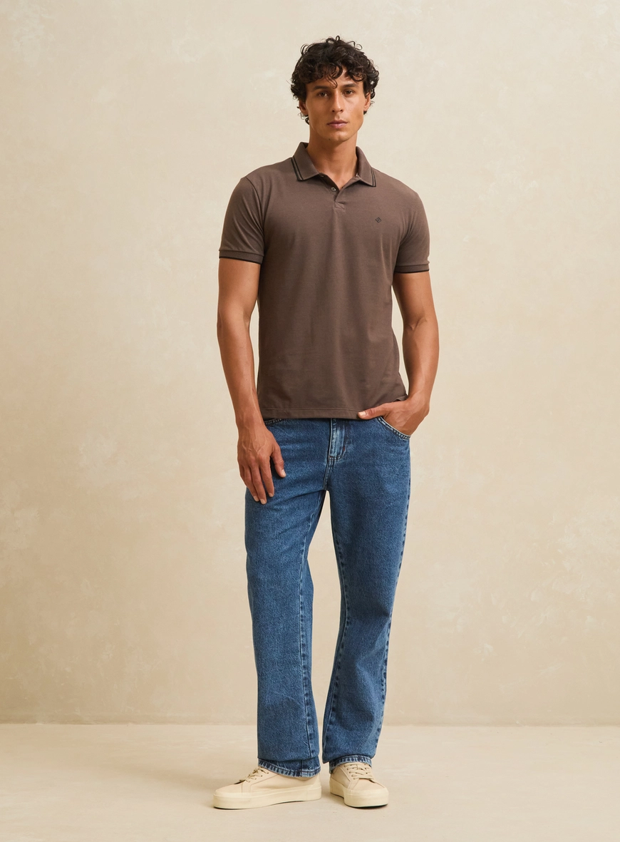 Polo Masculina Muscle Com Friso Marrom 1