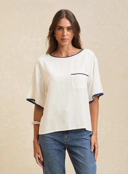 Camiseta Feminina Ampla Com Contrastantes