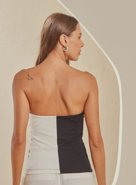 Blusa Bicolor Tomara Que Caia Com Franzido