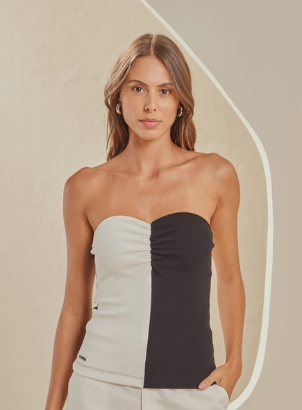 Blusa Bicolor Tomara Que Caia Com Franzido