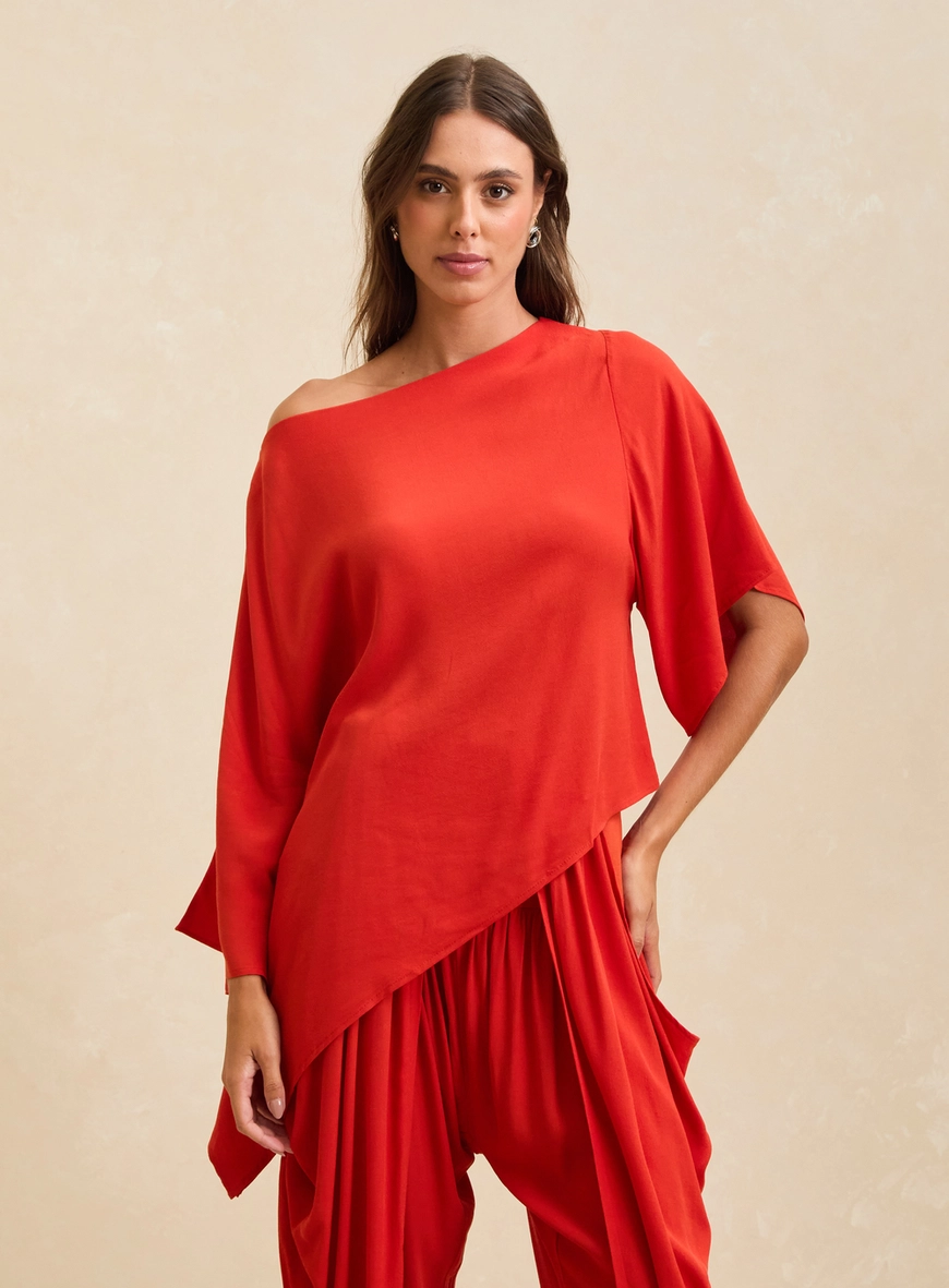 Blusa Assimétrica One Shoulder Drop Laranja