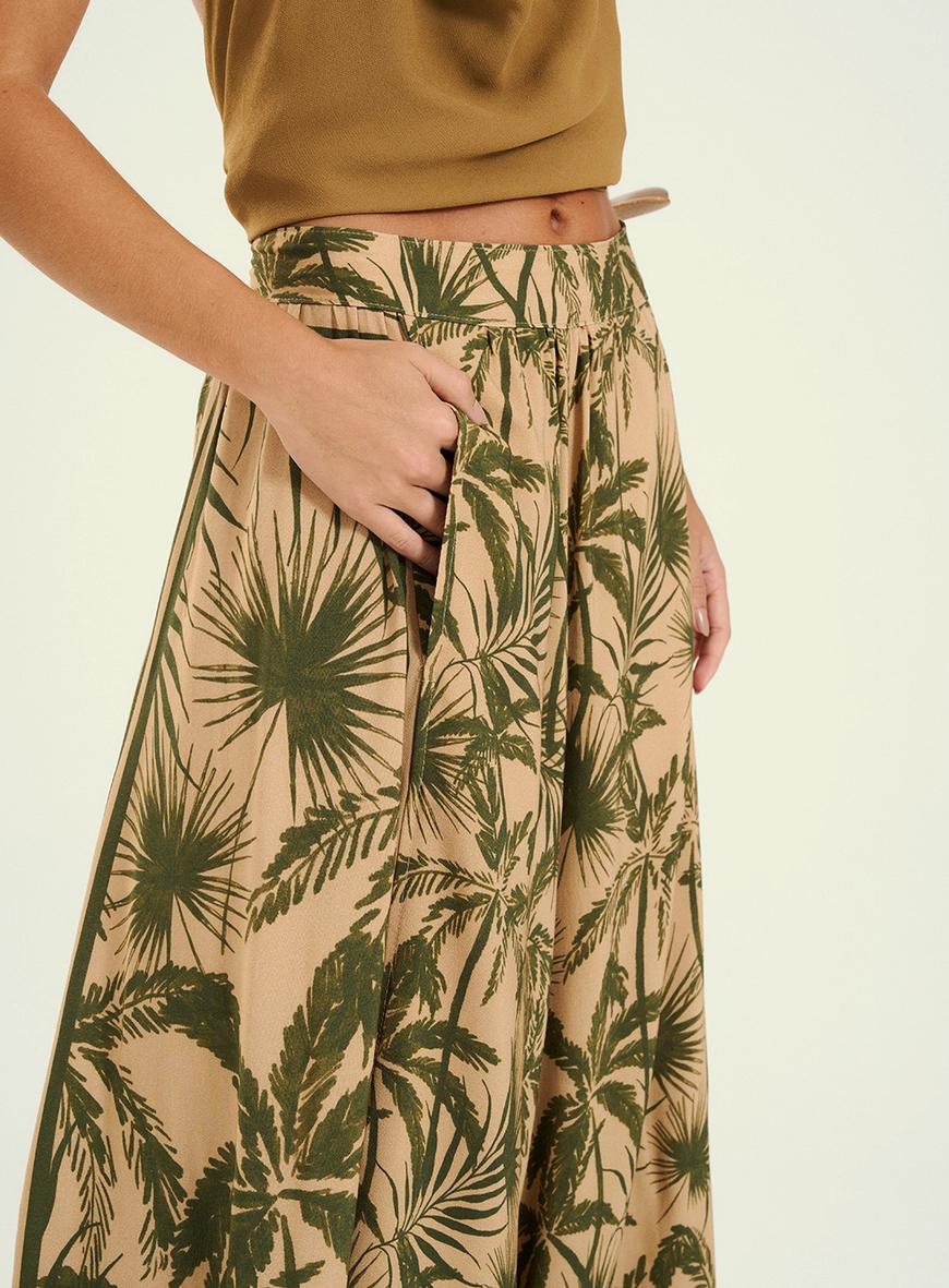 Calça Feminina Pantalona Resort Estampada Bege 4
