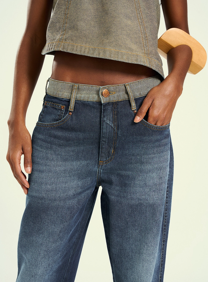 Calça Feminina Pantalona Jeans Duo Color Azul 3
