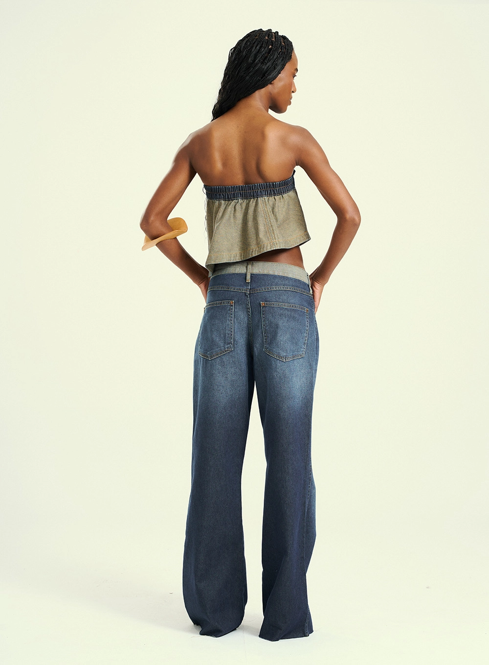 Calça Feminina Pantalona Jeans Duo Color Azul 2