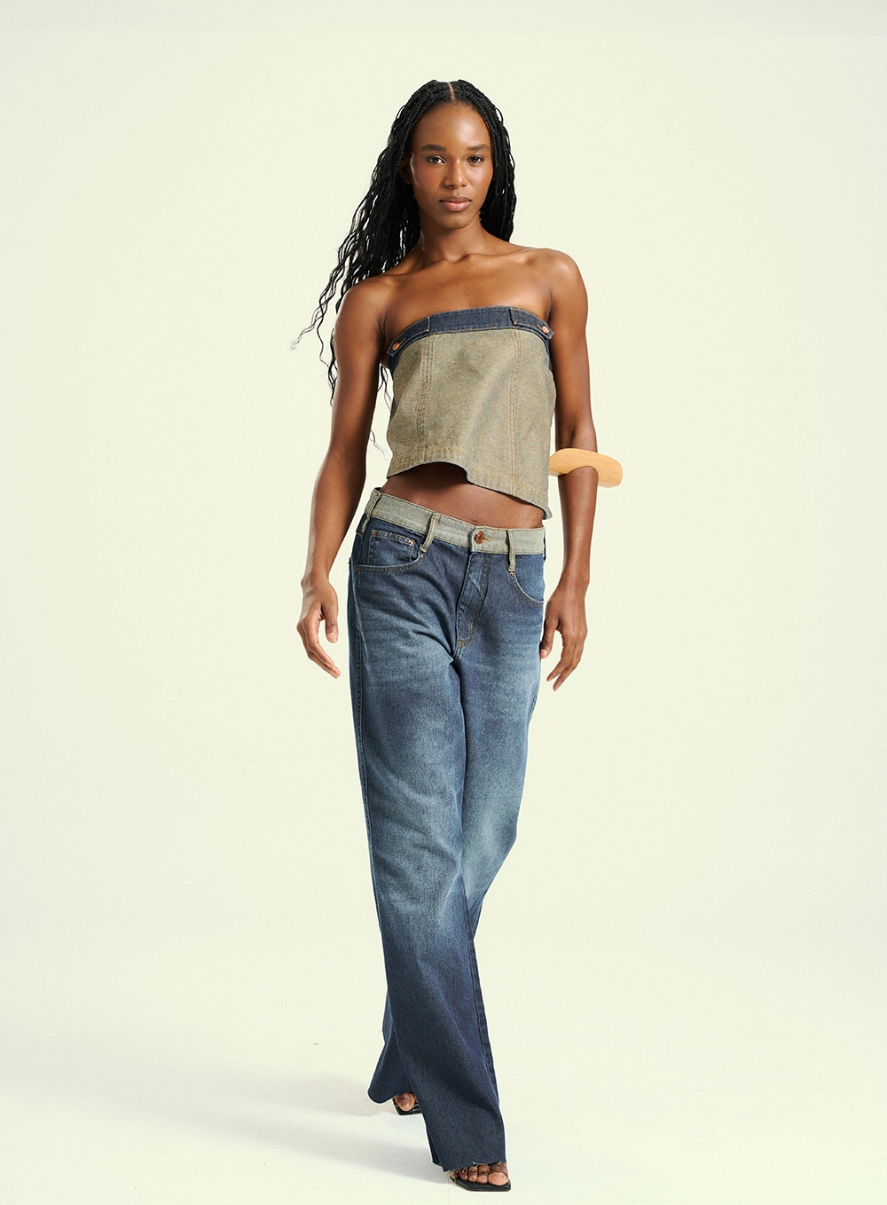 Calça Feminina Pantalona Jeans Duo Color Azul 4
