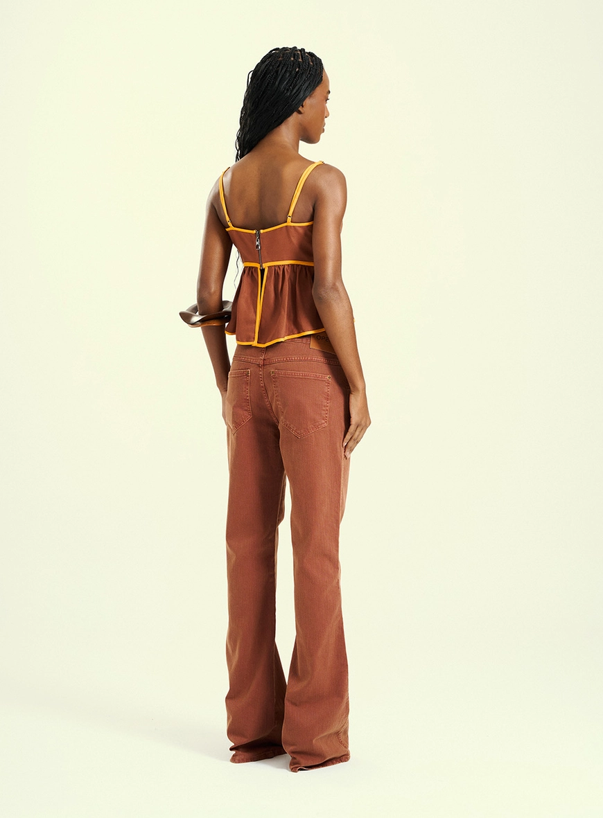 Calça Feminina Wide Leg Jeans Icon Com Lavagem Marrom 2