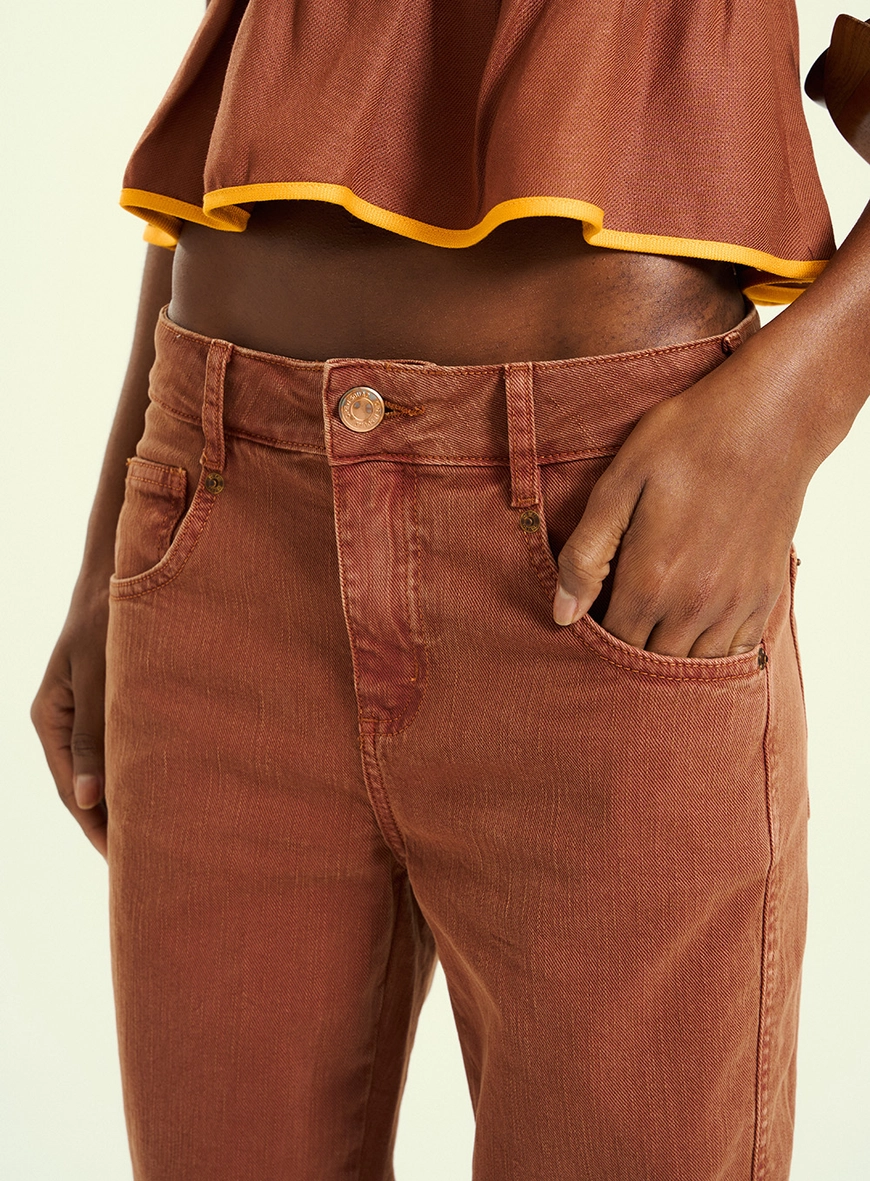 Calça Feminina Wide Leg Jeans Icon Com Lavagem Marrom 5