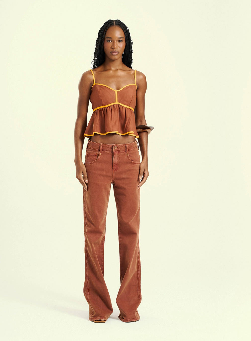 Calça Feminina Wide Leg Jeans Icon Com Lavagem Marrom 4