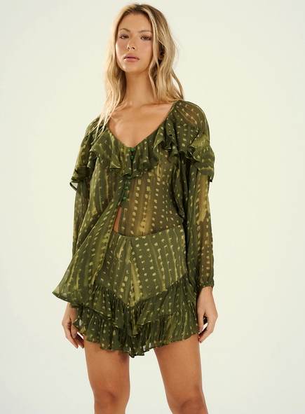 Short Feminino De Babados Estampados
