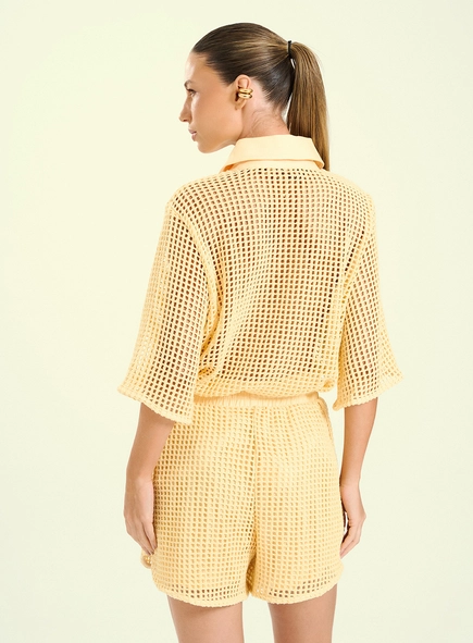 Short Feminino Em Tela Com Bordados