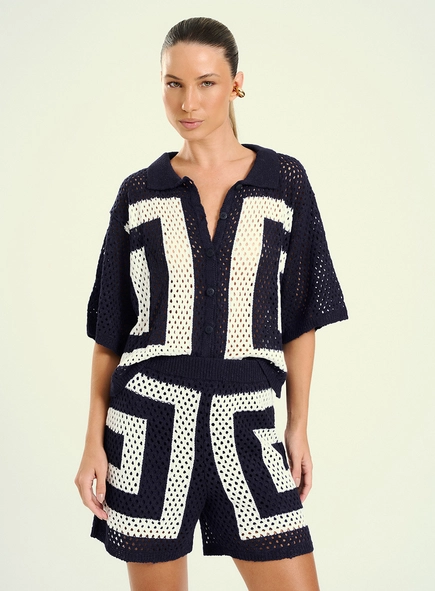 Short Feminino Tricô Cintura Alta Estampado