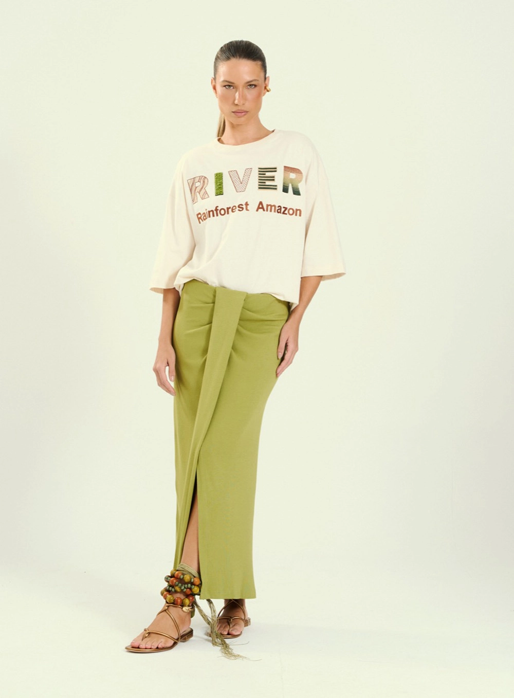 Saia Longa Feminina Com Torção Frontal Verde 1