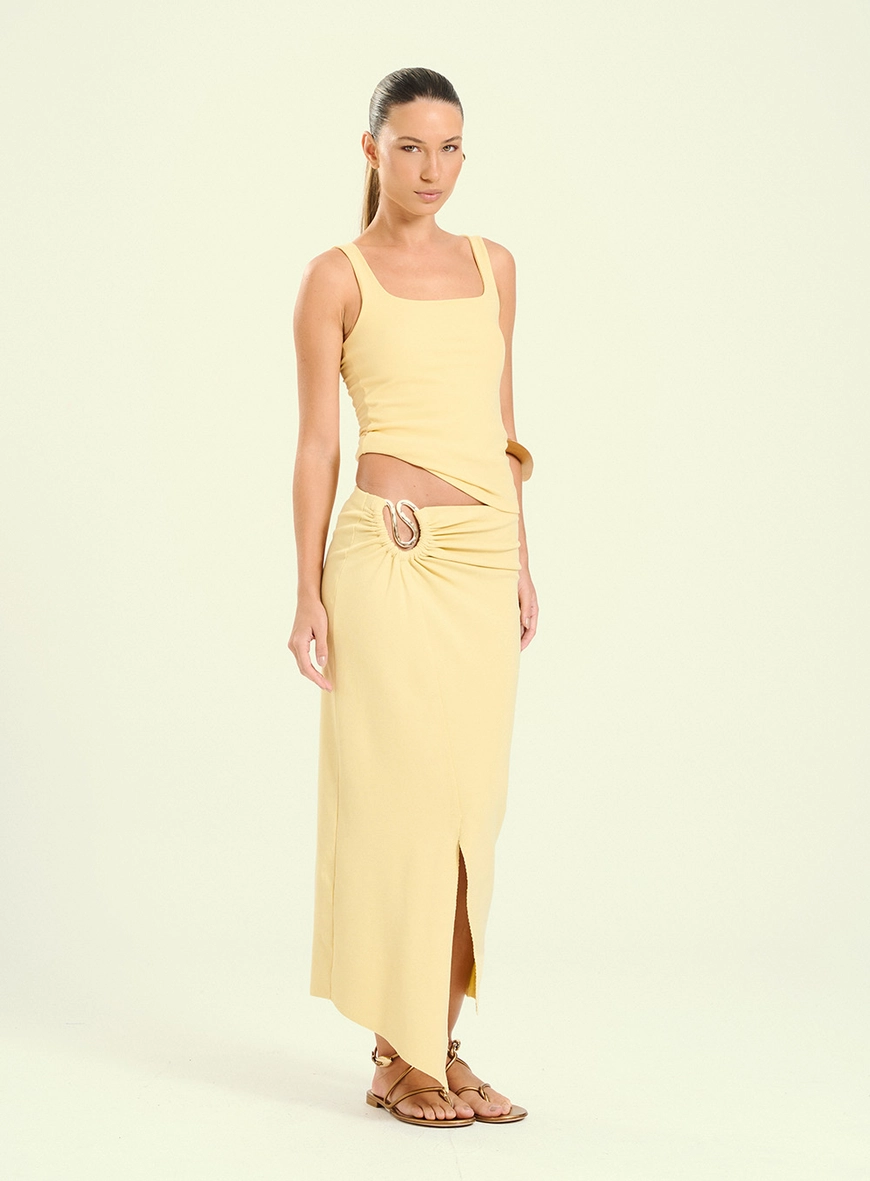 Saia Midi Canelada Com Argola Amarelo 1