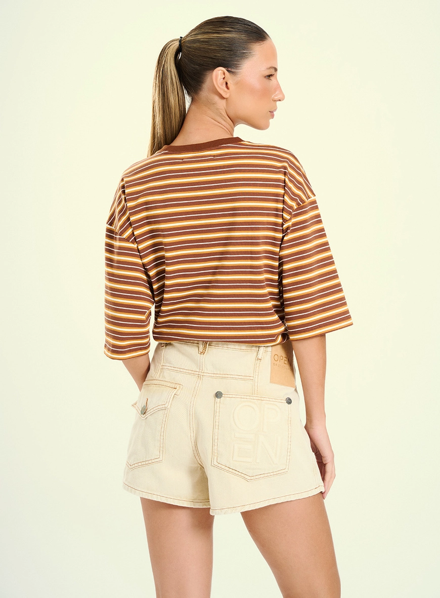 Short Saia Feminino Cintura Alta Bege 2