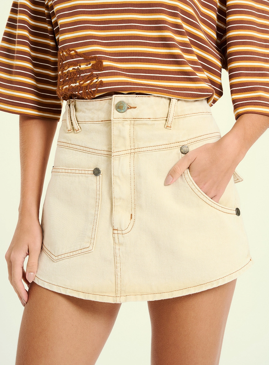 Short Saia Feminino Cintura Alta Bege 3