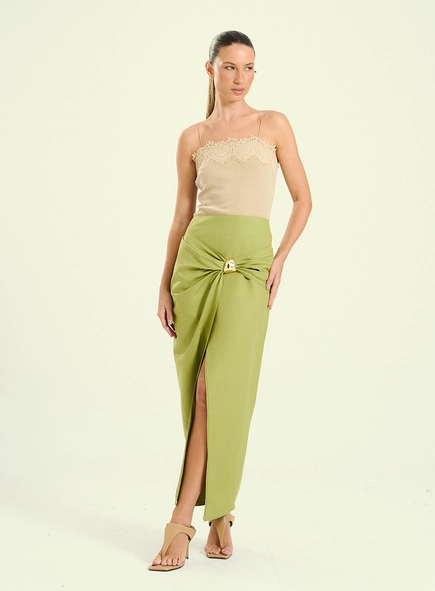 Saia Midi Linho Com Argola