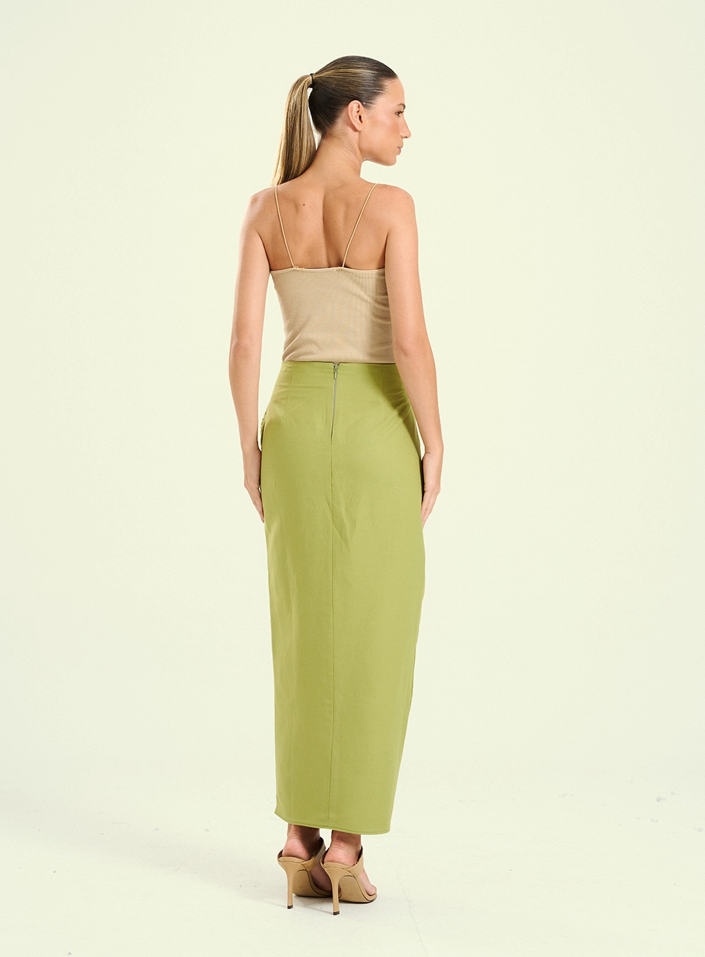 Saia Midi Linho Com Argola Verde 2