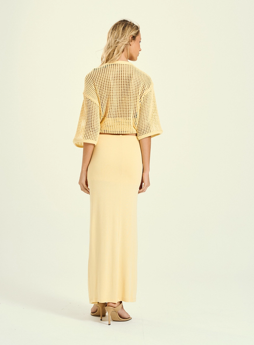 Saia Midi Franzida Com Argola Amarelo 2
