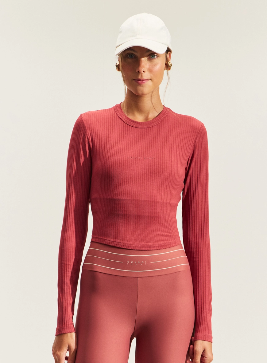 Blusa Cropped Canelada Com Manga Longa