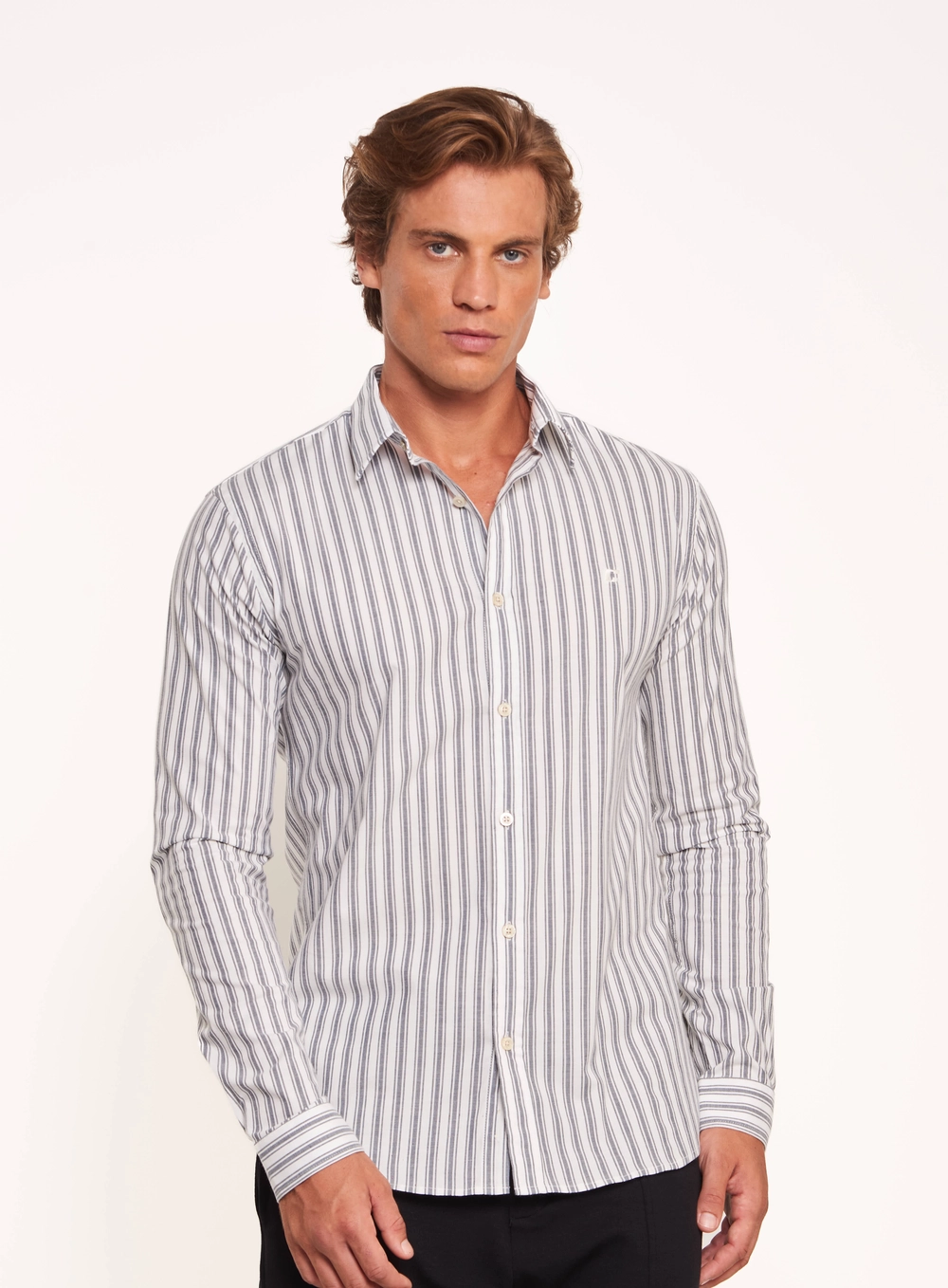 Camisa Masculina Listrada Com Logo Estampados