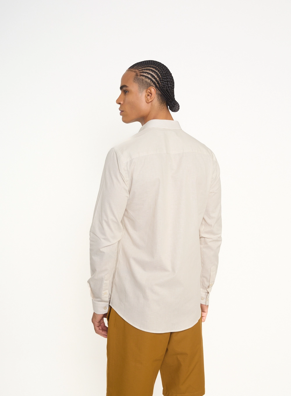 Camisa Masculina Listrada Com Mini Logo Branco