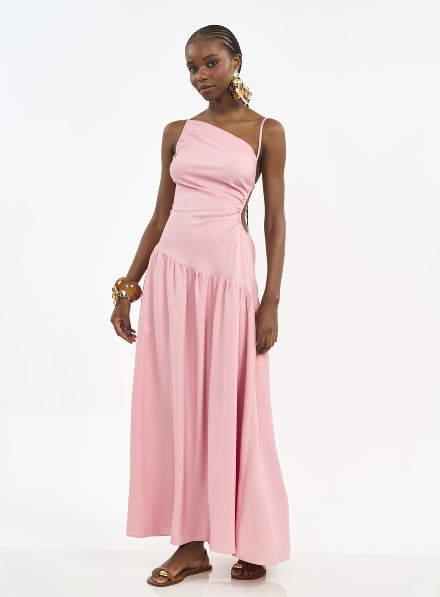 Vestido Longo Com Decote Assimétrico E Recorte