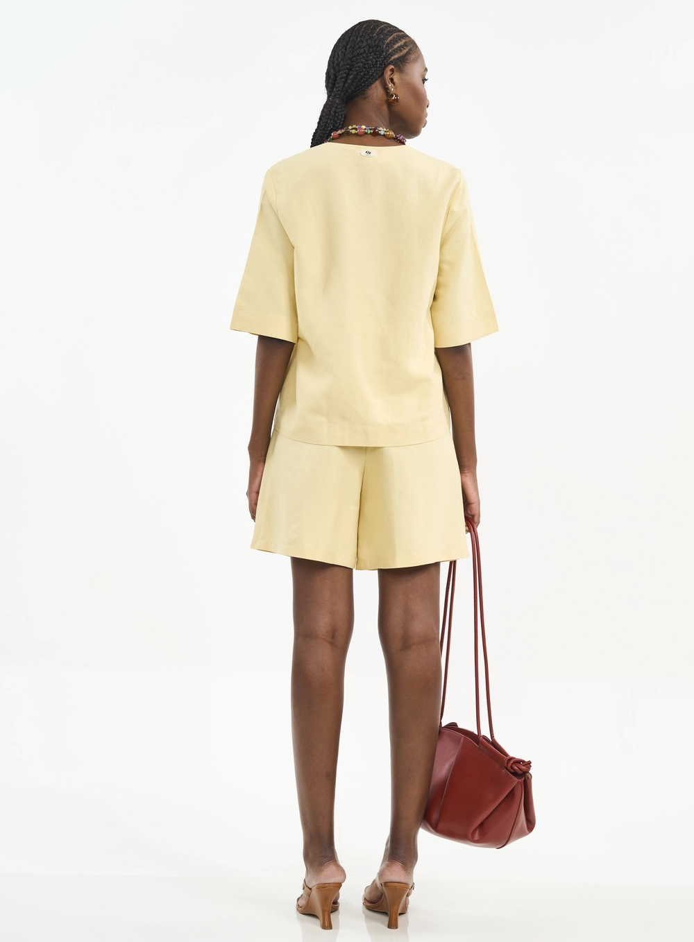 Blusa De Linho Com Decote V Amarelo