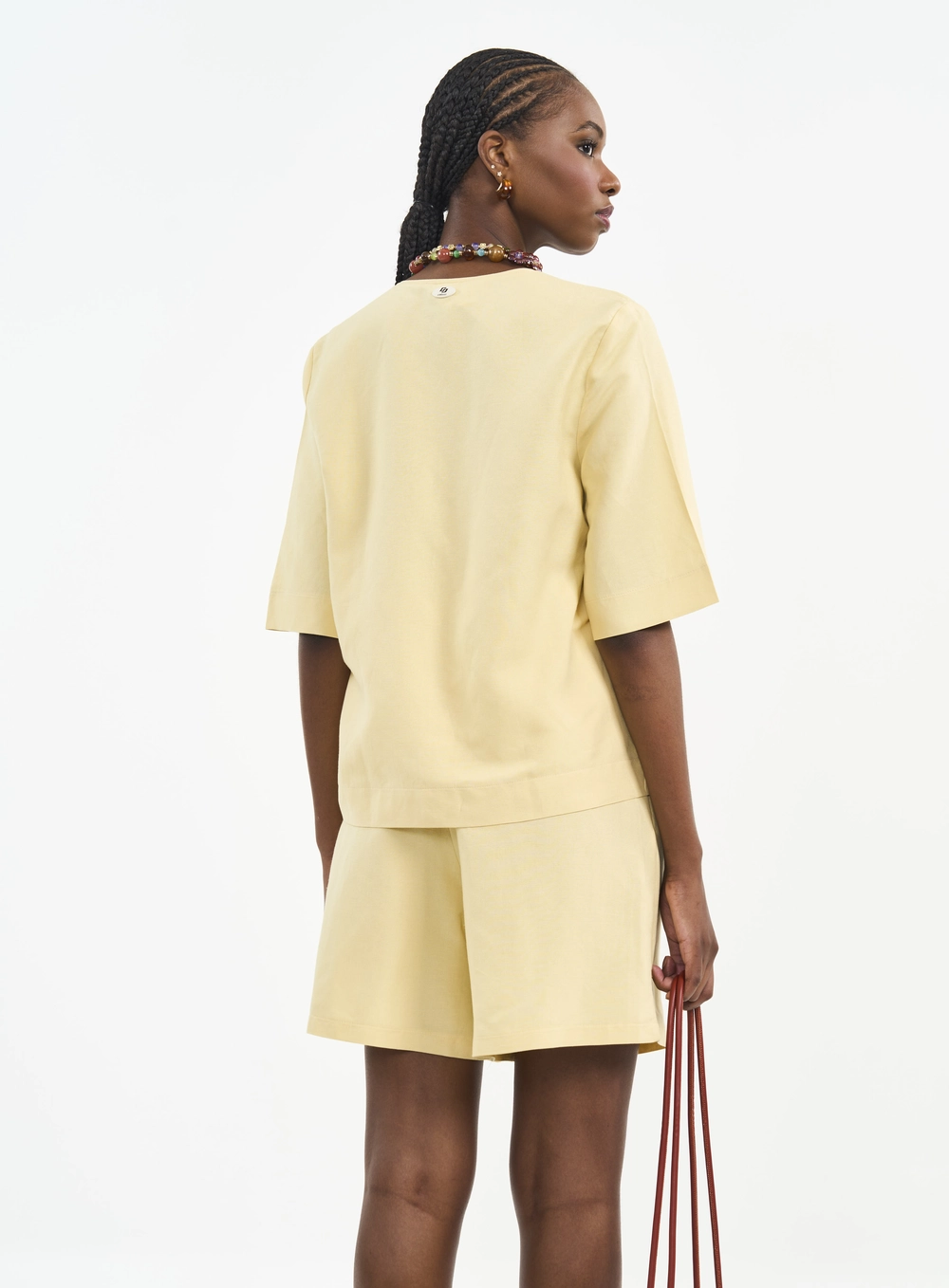 Blusa De Linho Com Decote V Amarelo