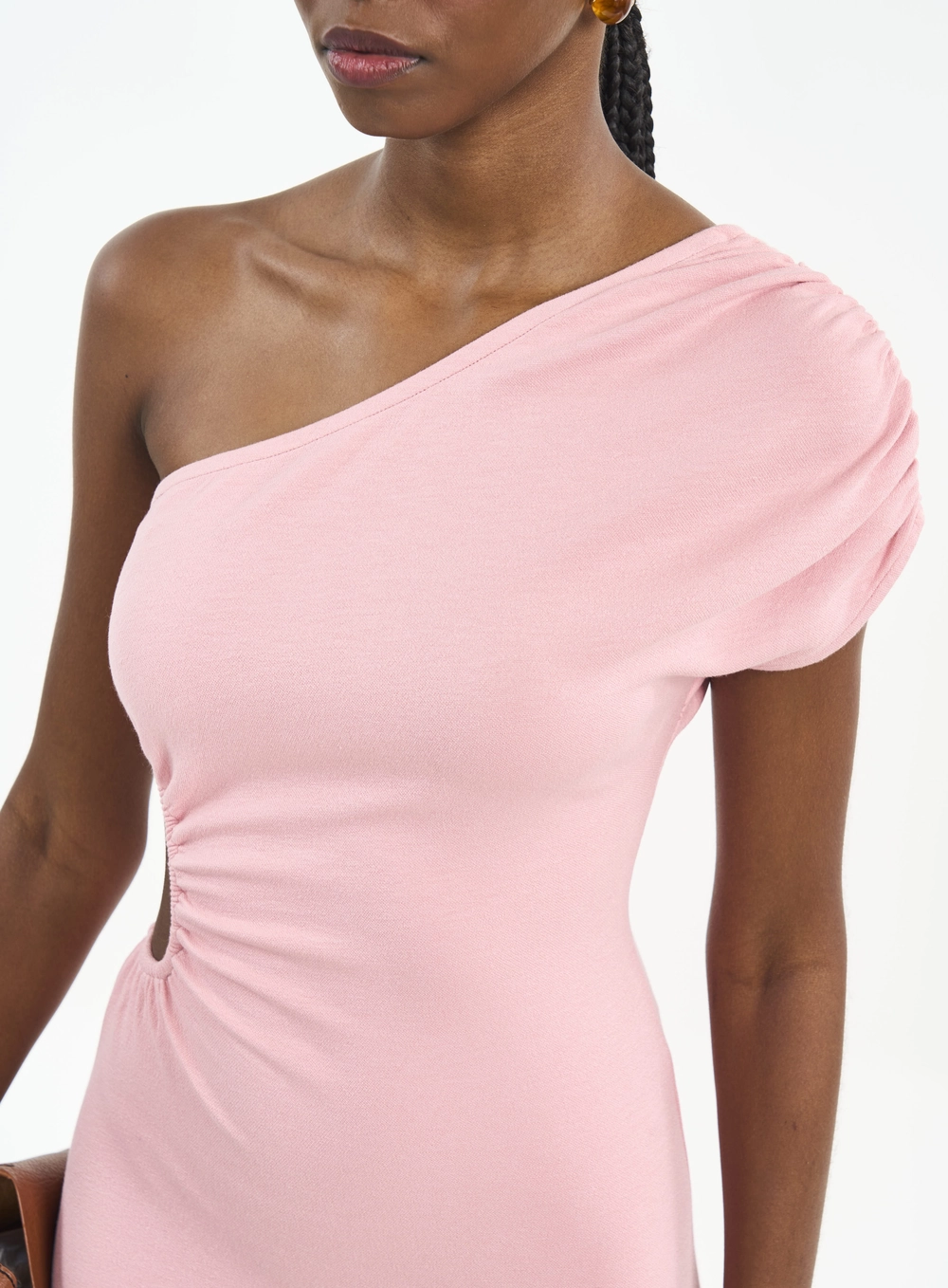 Vestido Midi De Um Ombro Só Com Recorte Rosa