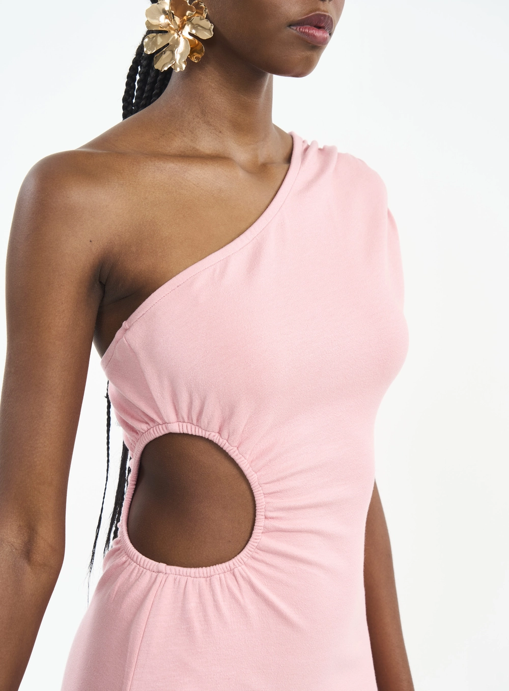 Vestido Midi De Um Ombro Só Com Recorte Rosa