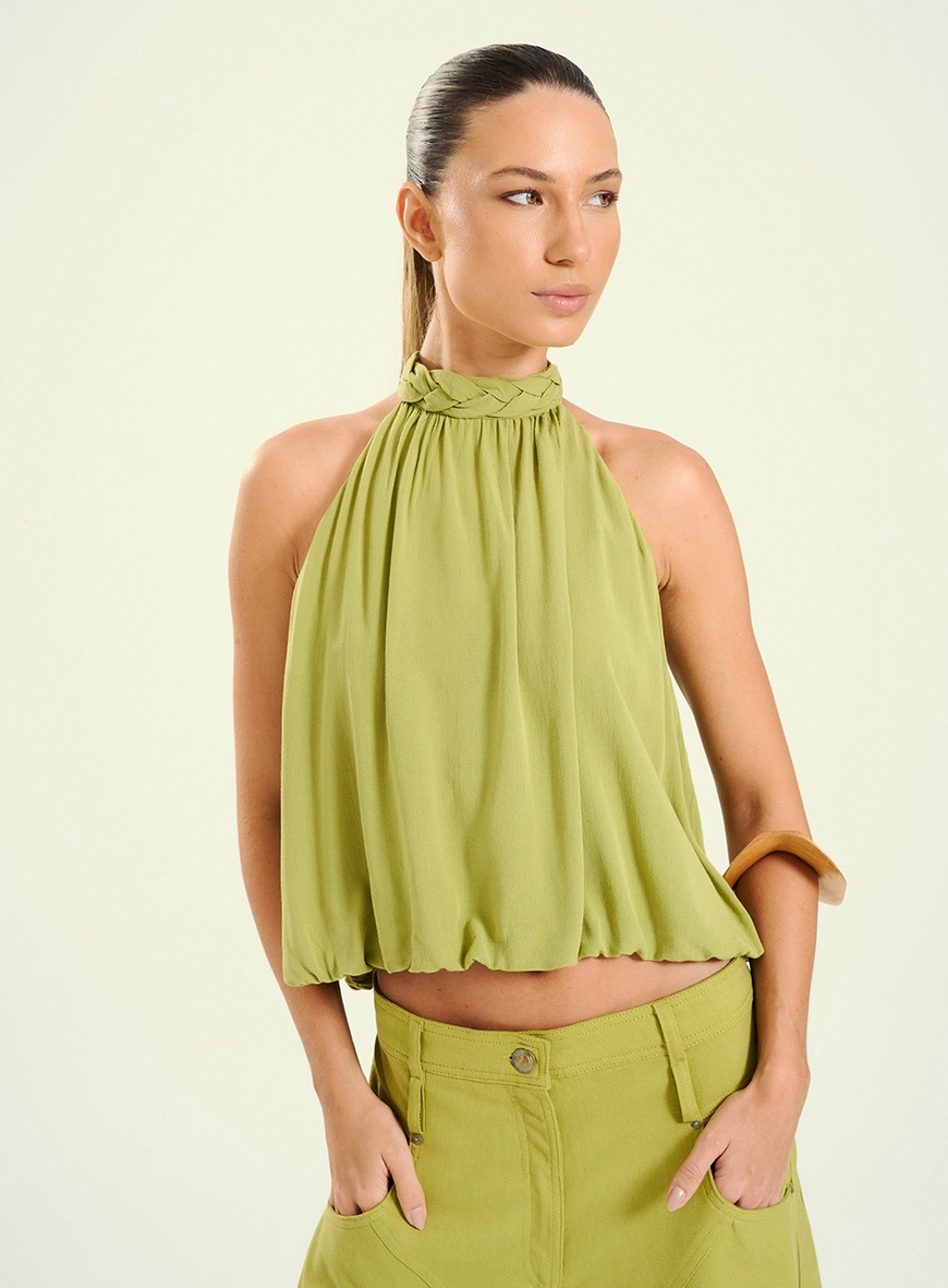 Blusa Feminina Com Gola Trançada Verde 1