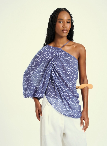 Blusa Feminina Estampada Franzida Com Um Ombro Só