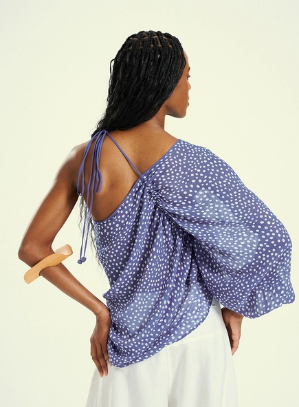 Blusa Feminina Estampada Franzida Com Um Ombro Só