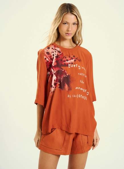 Blusa Feminina Estampada Com Mangas Amplas