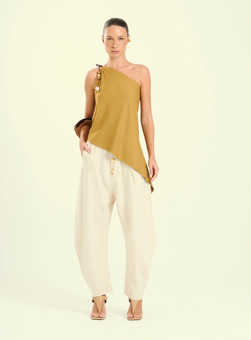 Blusa Feminina Um Ombro Só Assimétrica Bege 4