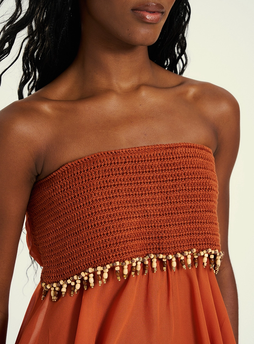 Blusa Feminina Tomara Que Caia Em Crochê Marrom 3