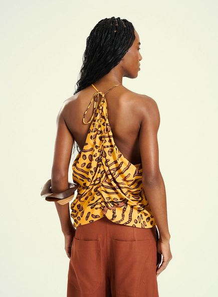 Blusa Feminina Estampada Franzida Com Amarração