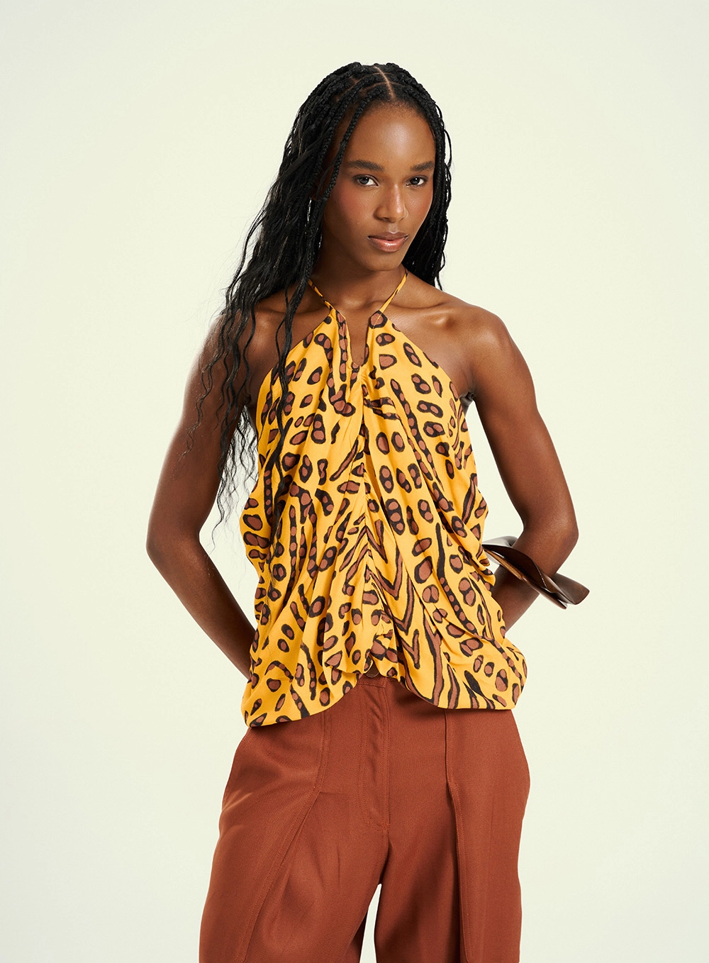 Blusa Feminina Estampada Franzida Com Amarração Estampados 1