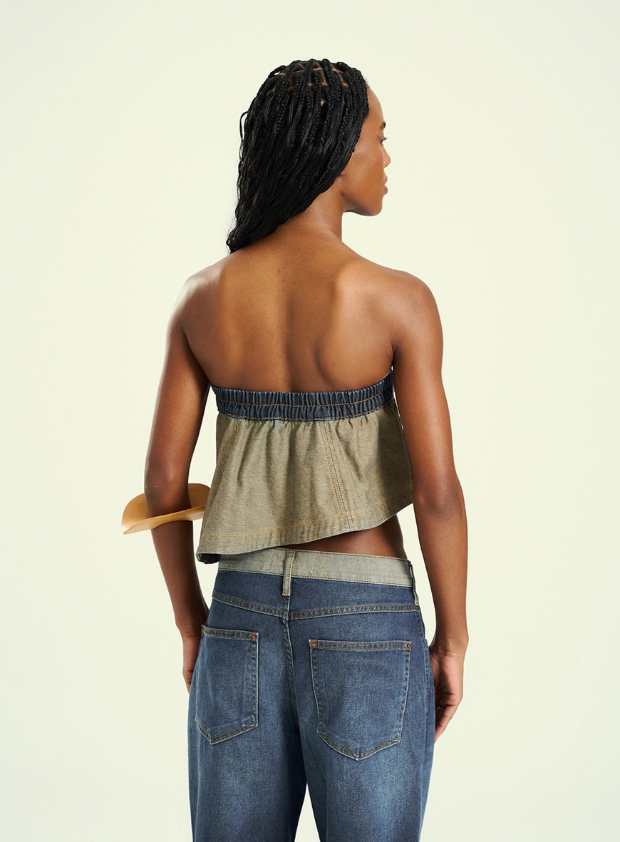 Blusa Jeans Feminina Tomara Que Caia Bicolor Azul 2