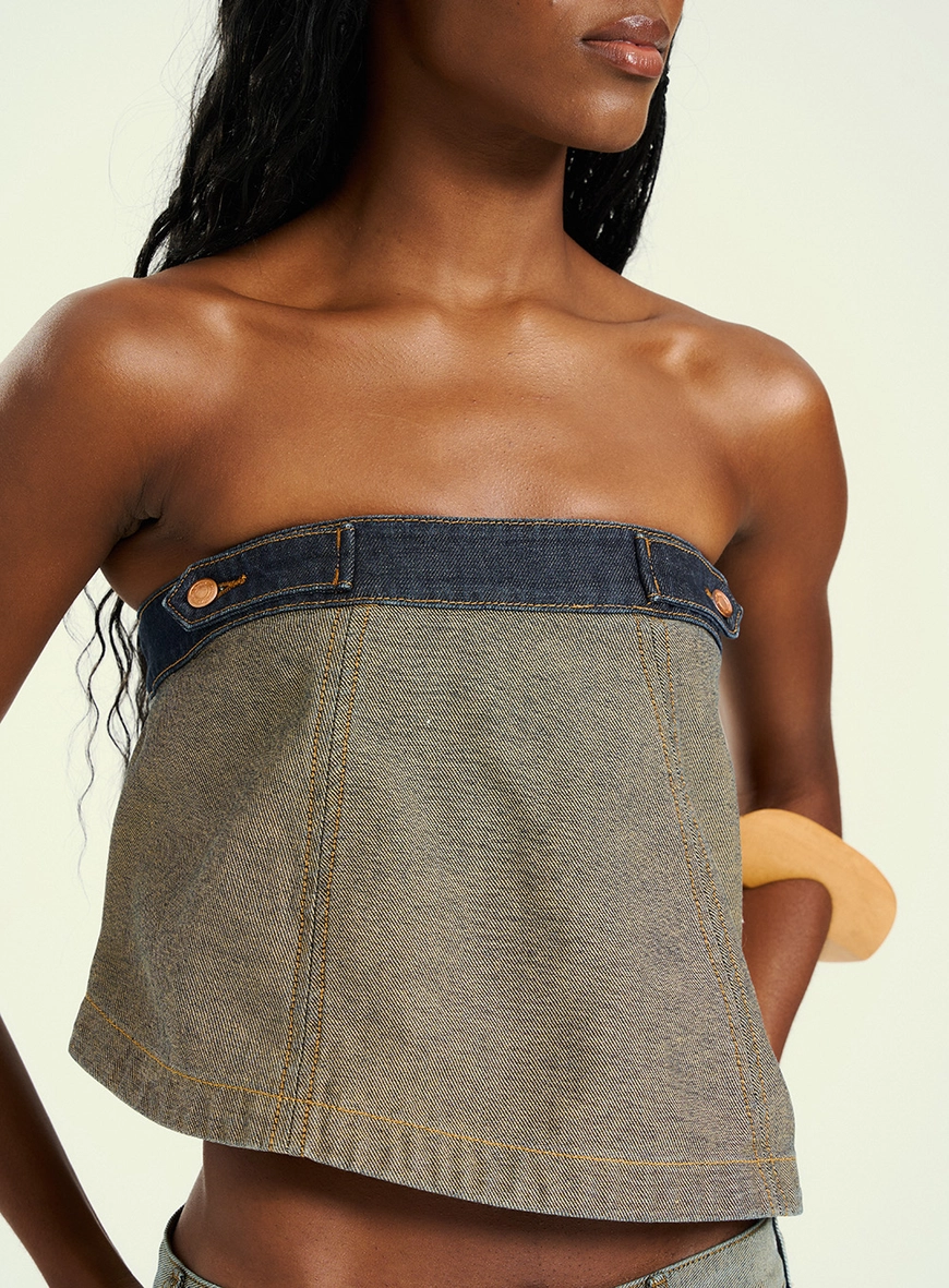 Blusa Jeans Feminina Tomara Que Caia Bicolor Azul 3