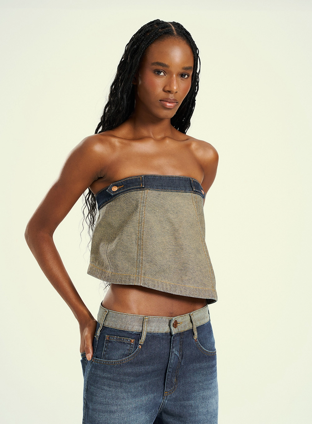 Blusa Jeans Feminina Tomara Que Caia Bicolor Azul 1