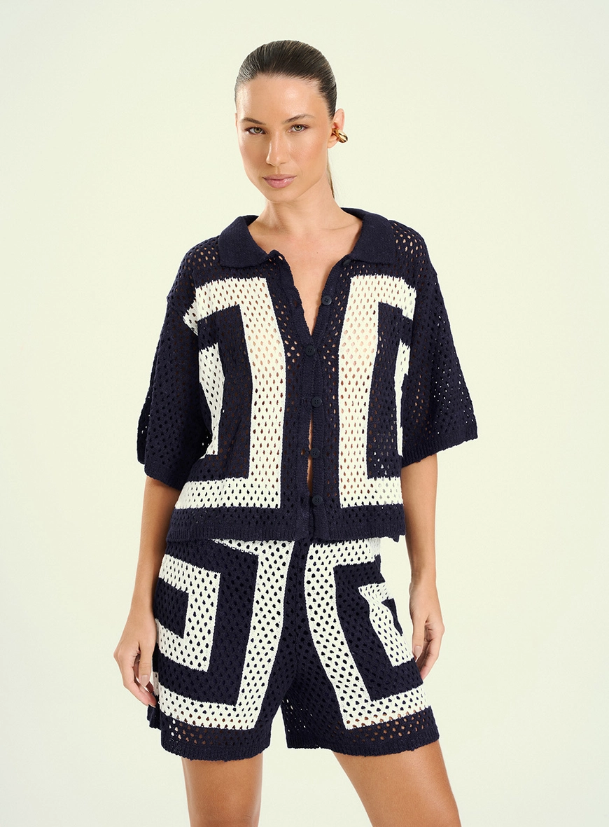 Blusa Feminina Tricô Com Gola Azul 1