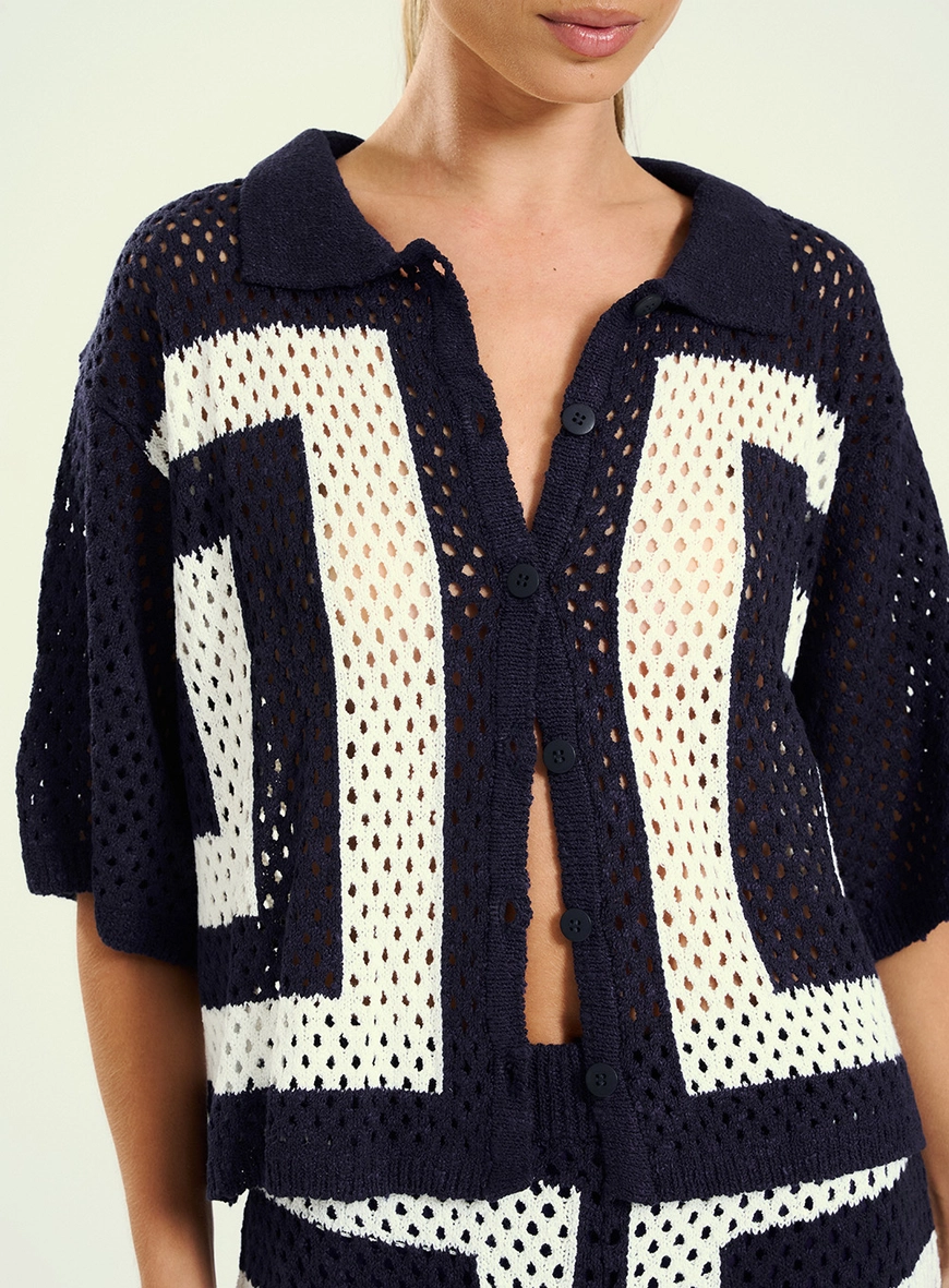 Blusa Feminina Tricô Com Gola Azul 3
